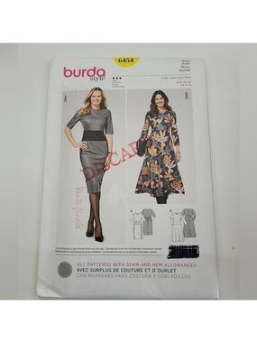 🧵4/$20🧵 Burda 6454 Dress Sewing Pattern Uncut Size 8-18 DYI Supplies
